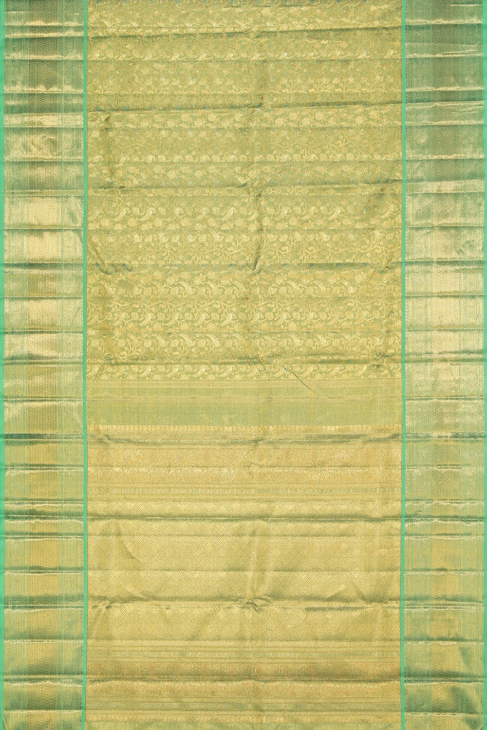 Collection of Kanchipuram Silk Tissue Brocade Green Saree in a gallery layout