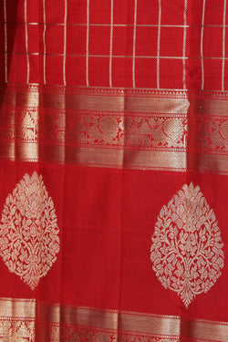 Collection of Arani Silk Brocade Red Saree in a gallery layout