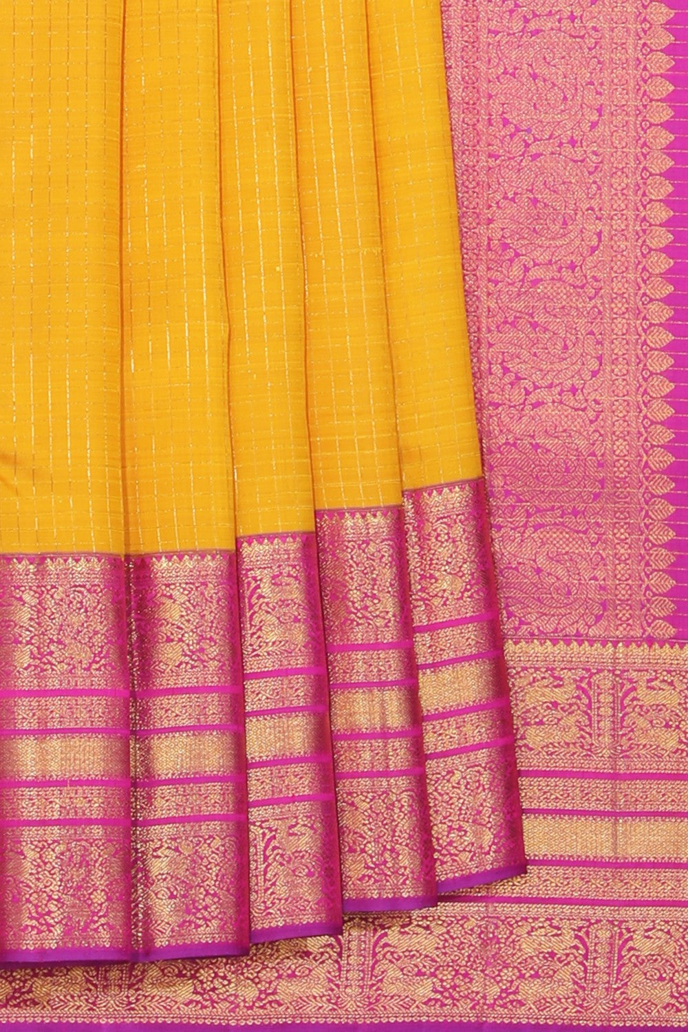 Collection of Arani Silk Mustard Saree in a gallery layout