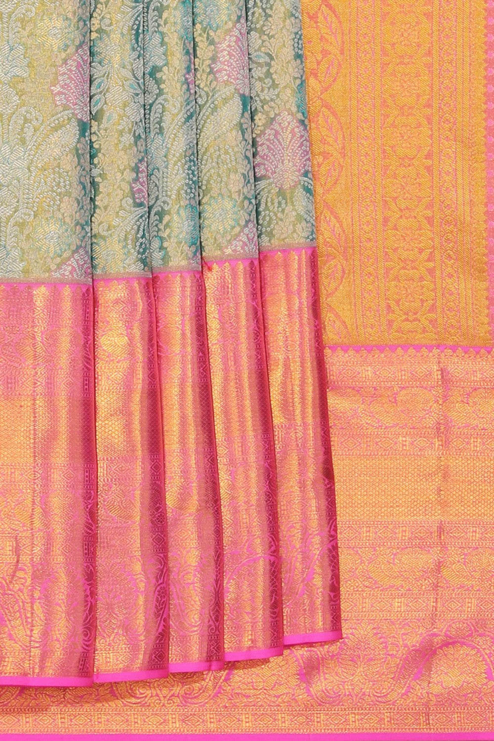 Collection of Kanchipattu Tissue Brocade Turquoise Blue Saree in a gallery layout