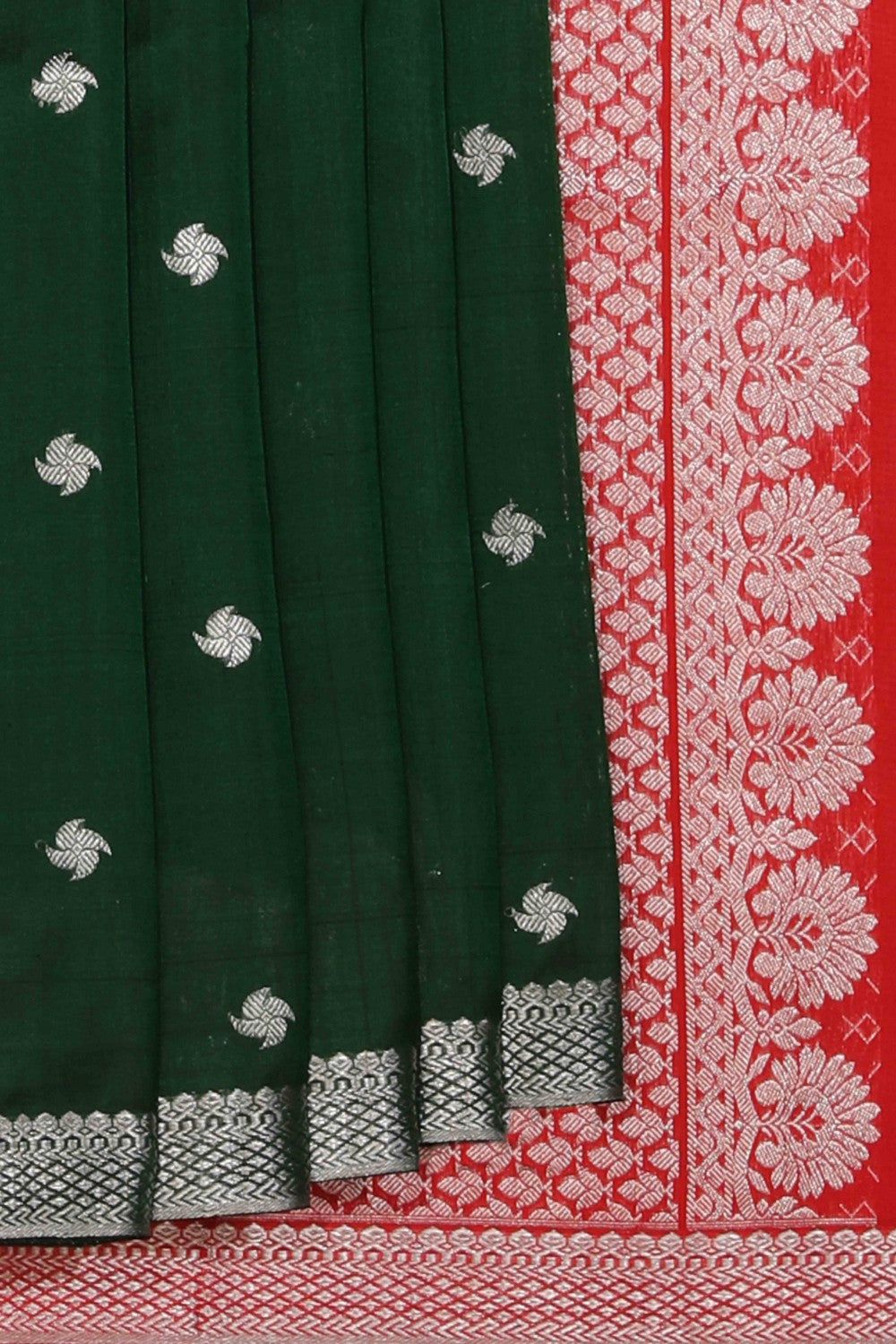 Collection of Venkatagiri Silk Bottle Green Saree in a gallery layout