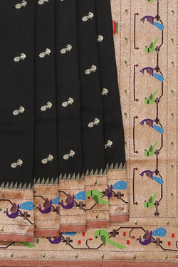 Collection of Paithani Silk Black Saree in a gallery layout