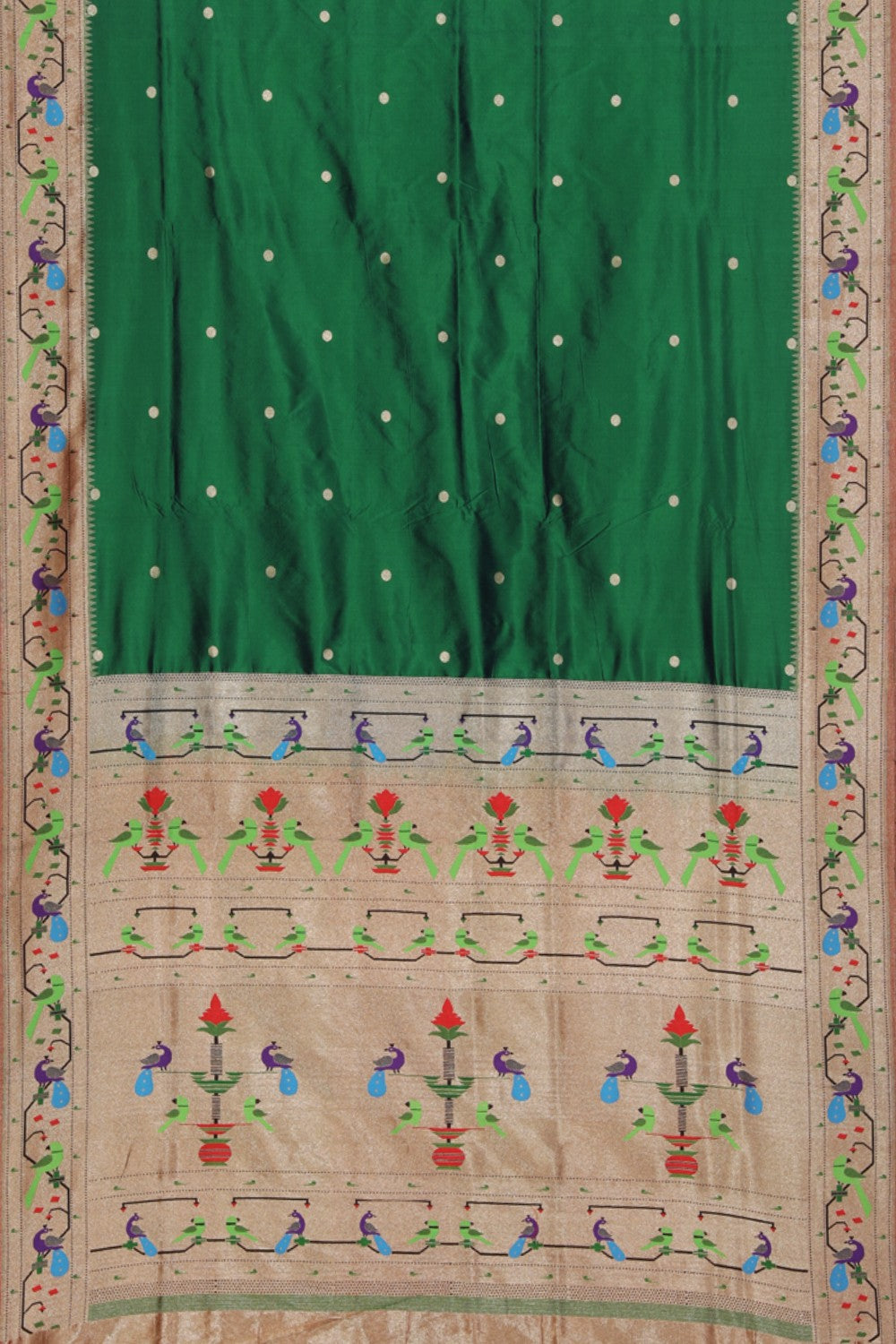 Collection of Paithani Silk Teal Green Saree in a gallery layout