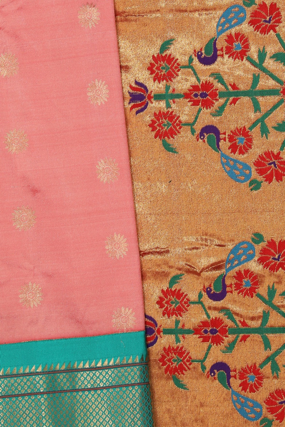 Collection of Paithani A Beautiful Coral Pink Saree in a gallery layout