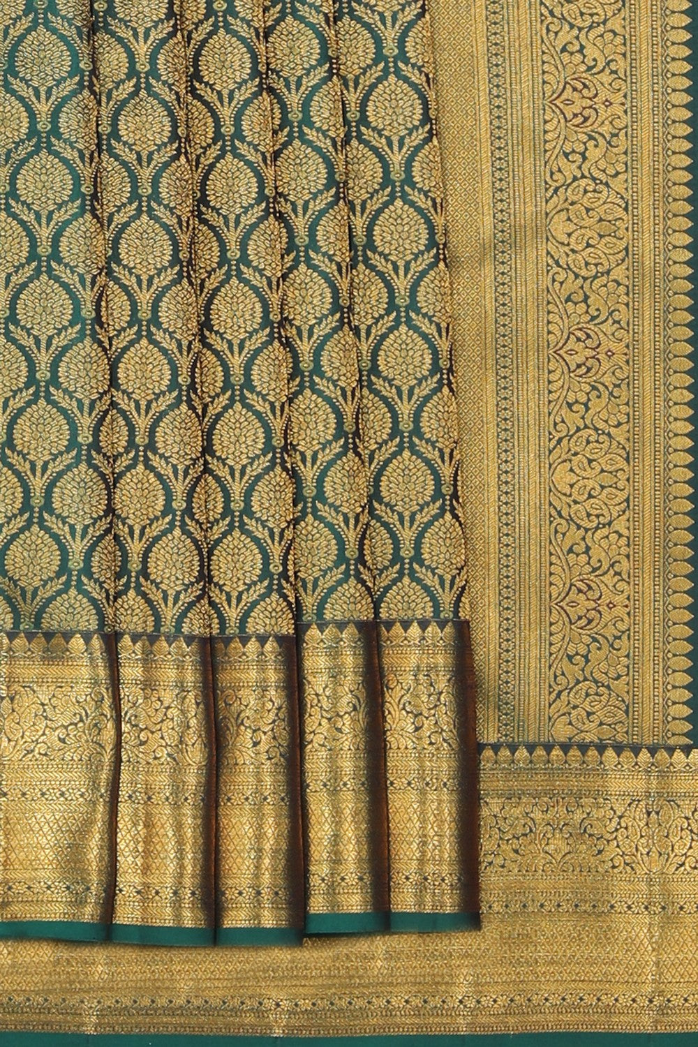 Collection of Kanchi Silk Brocade Leaf-Green Saree in a gallery layout