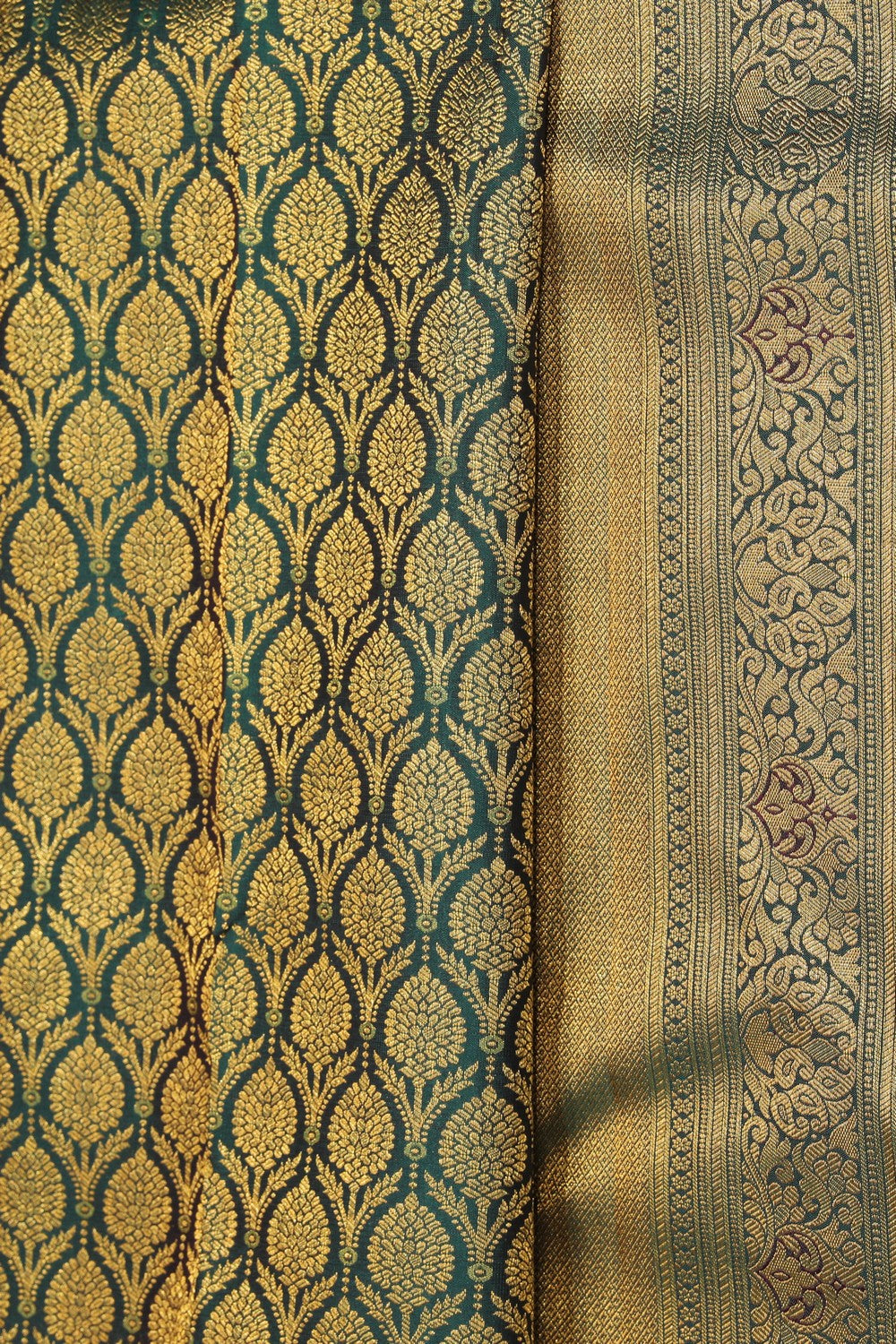 Collection of Kanchi Silk Brocade Leaf-Green Saree in a gallery layout