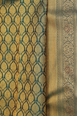 Collection of Kanchi Silk Brocade Leaf-Green Saree in a gallery layout