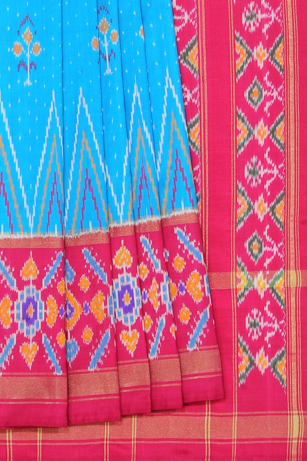 Collection of Pochampally Ikat Silk Blue Saree in a gallery layout