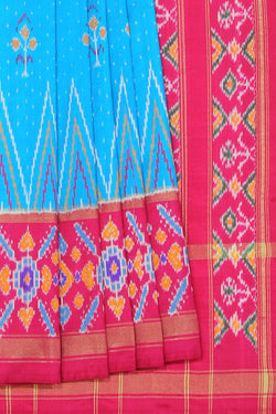 Collection of Pochampally Ikat Silk Blue Saree in a gallery layout