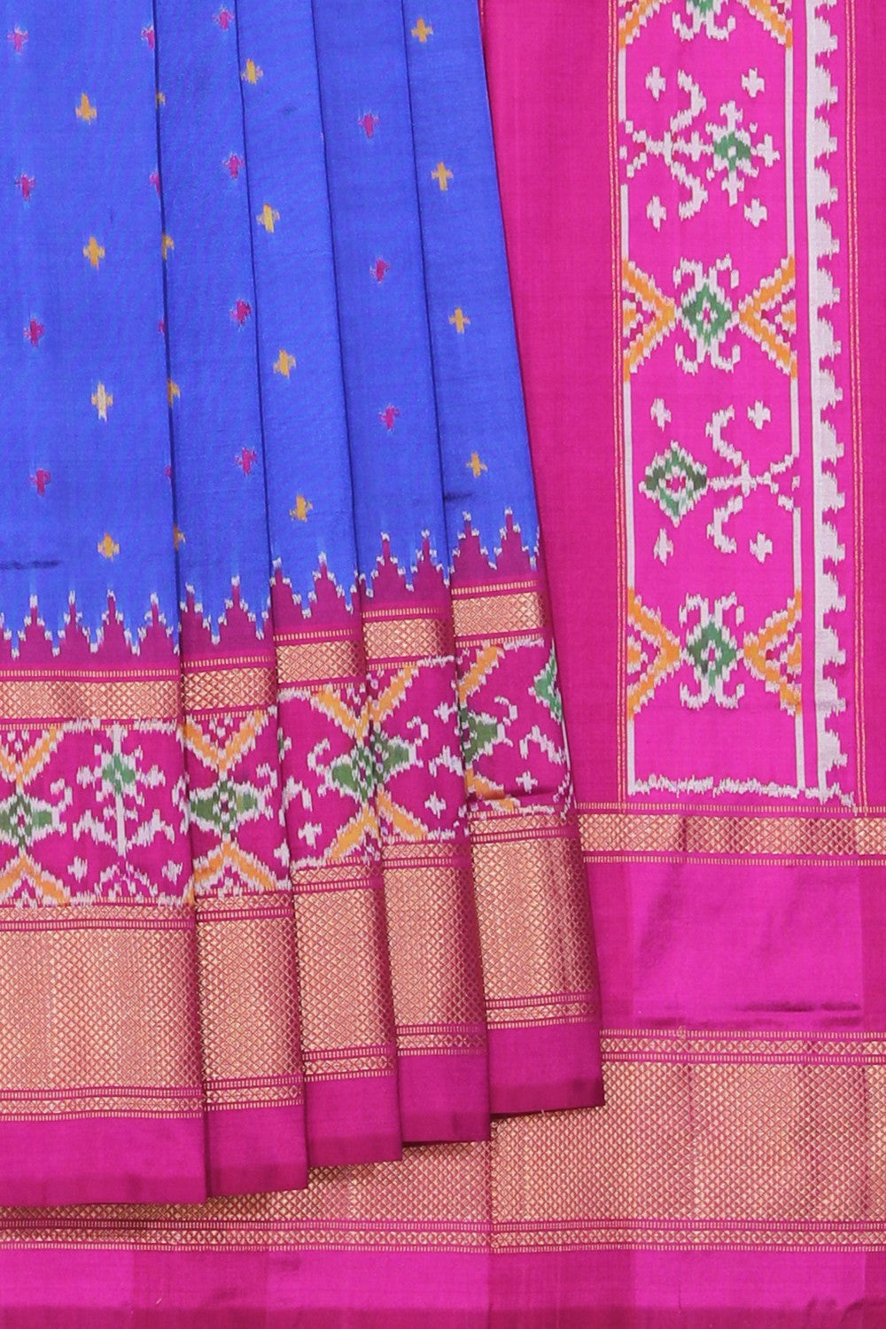 Collection of Pochampally Ikat Silk Blue Saree in a gallery layout