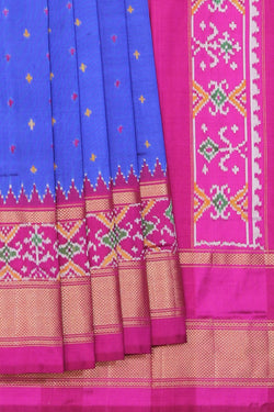 Collection of Pochampally Ikat Silk Blue Saree in a gallery layout