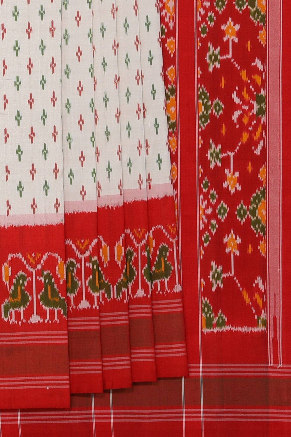 Collection of Pochampally Ikat Silk Cream Saree in a gallery layout