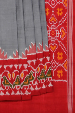 Collection of Pochampally Ikat Silk Grey Saree in a gallery layout