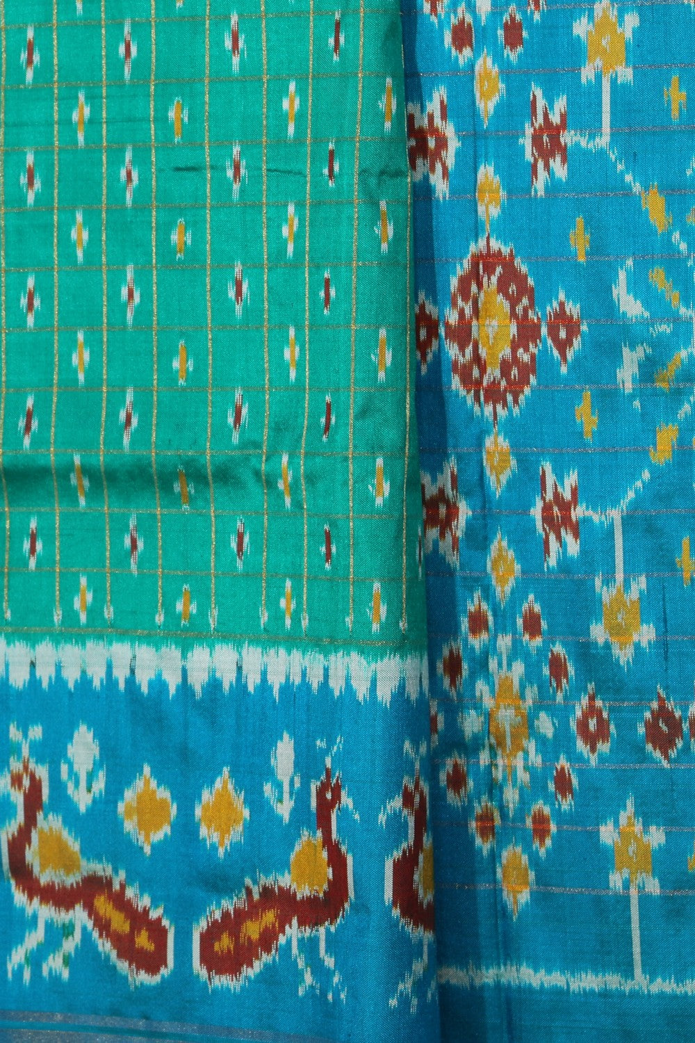 Collection of Pochampally Ikat Silk Sea Green Saree in a gallery layout