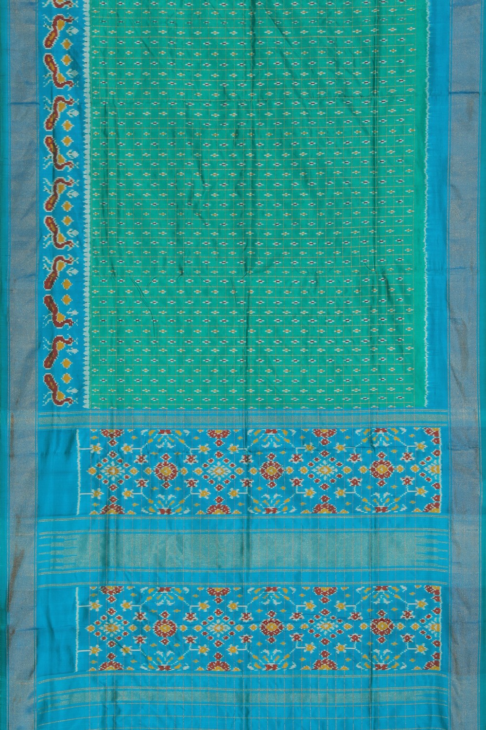 Collection of Pochampally Ikat Silk Sea Green Saree in a gallery layout