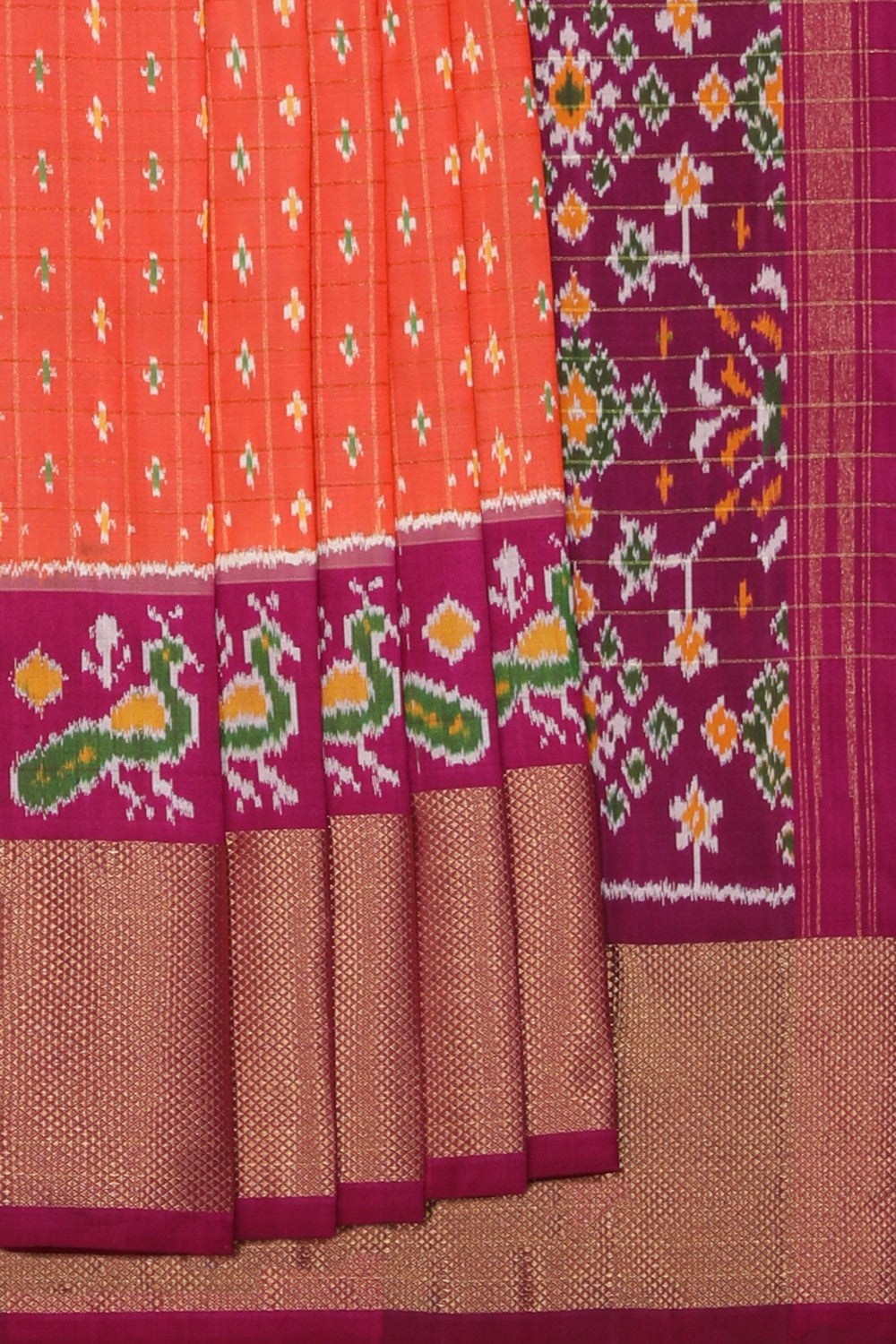 Collection of Pochampally Ikat Silk Peach Saree in a gallery layout