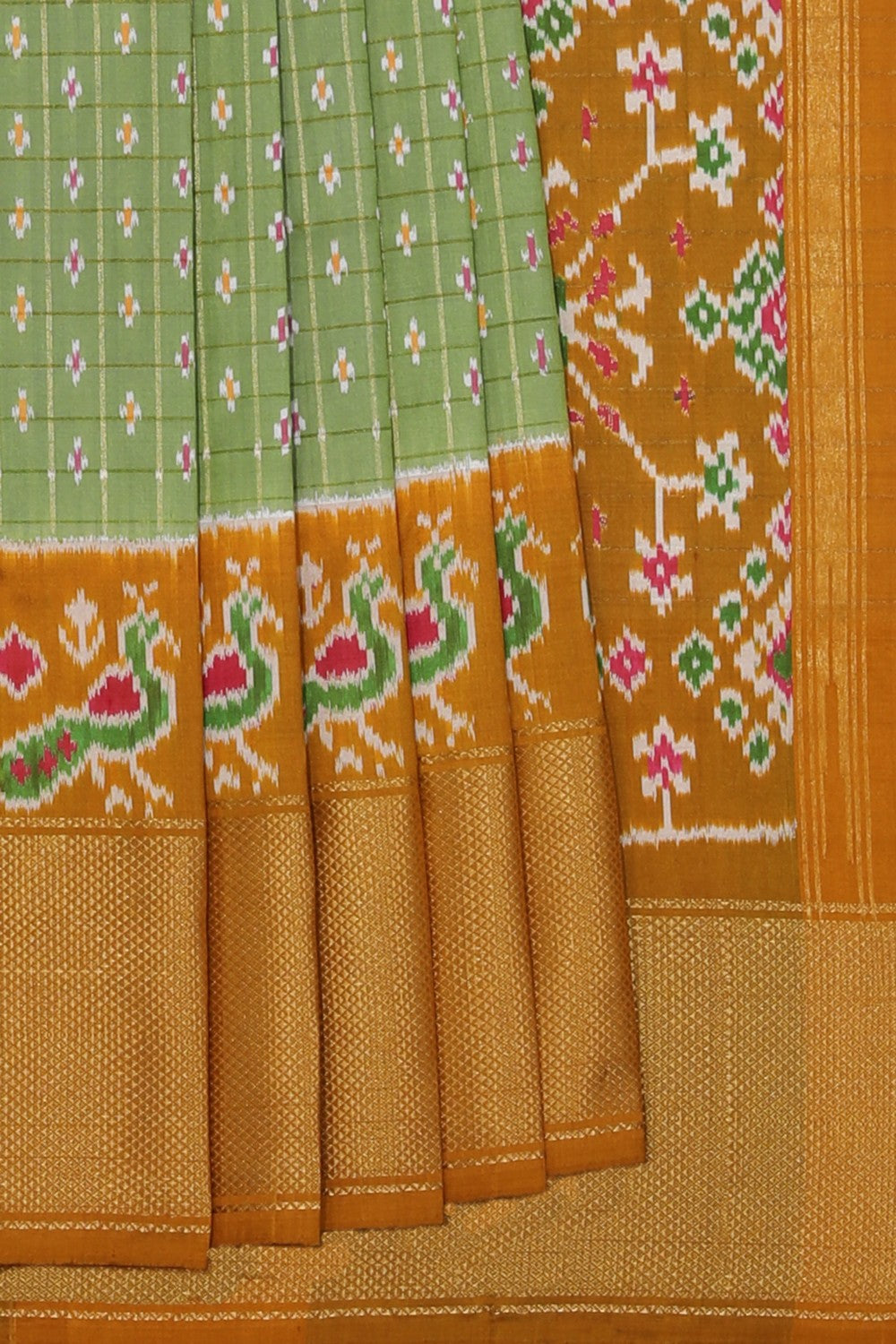 Collection of Pochampally Ikat Silk Mint-Green Saree in a gallery layout