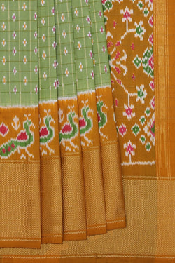 Collection of Pochampally Ikat Silk Mint-Green Saree in a gallery layout