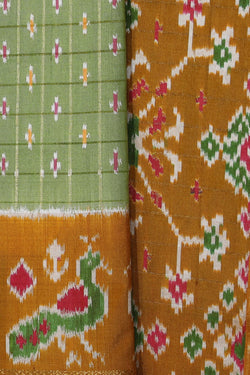 Collection of Pochampally Ikat Silk Mint-Green Saree in a gallery layout