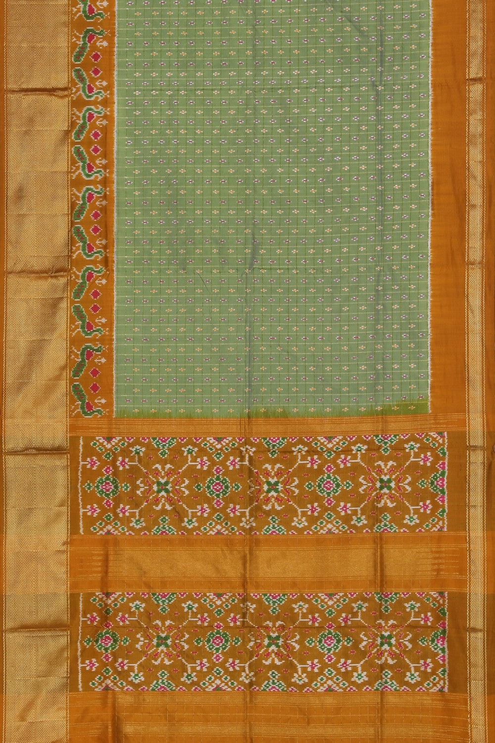 Collection of Pochampally Ikat Silk Mint-Green Saree in a gallery layout