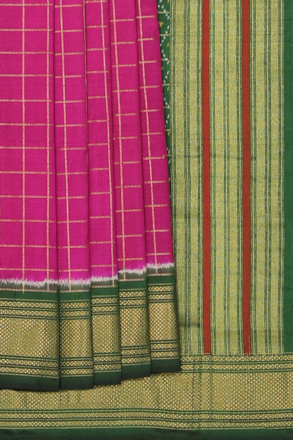 Collection of Pochampally Ikat Silk Magenta-Pink Saree in a gallery layout