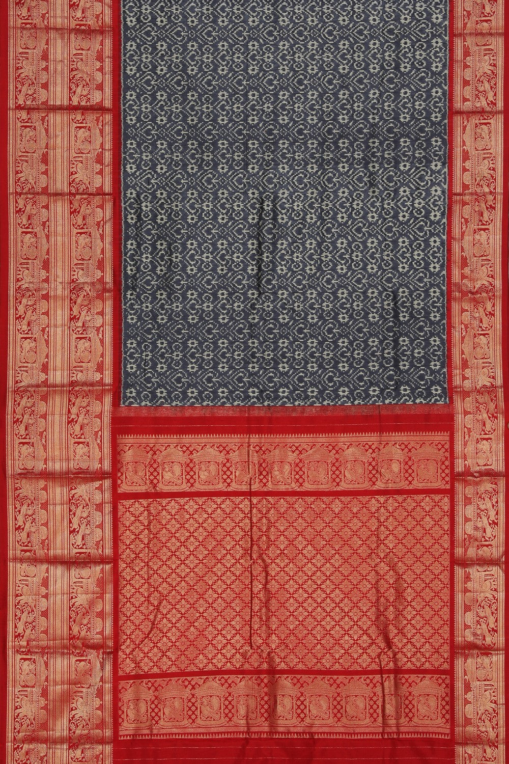 Collection of Pochampally Ikat Silk Grey Saree in a gallery layout