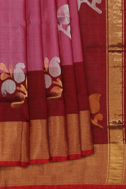 Collection of Uppada Silk Onion Pink Saree With Jamdani Pallu in a gallery layout