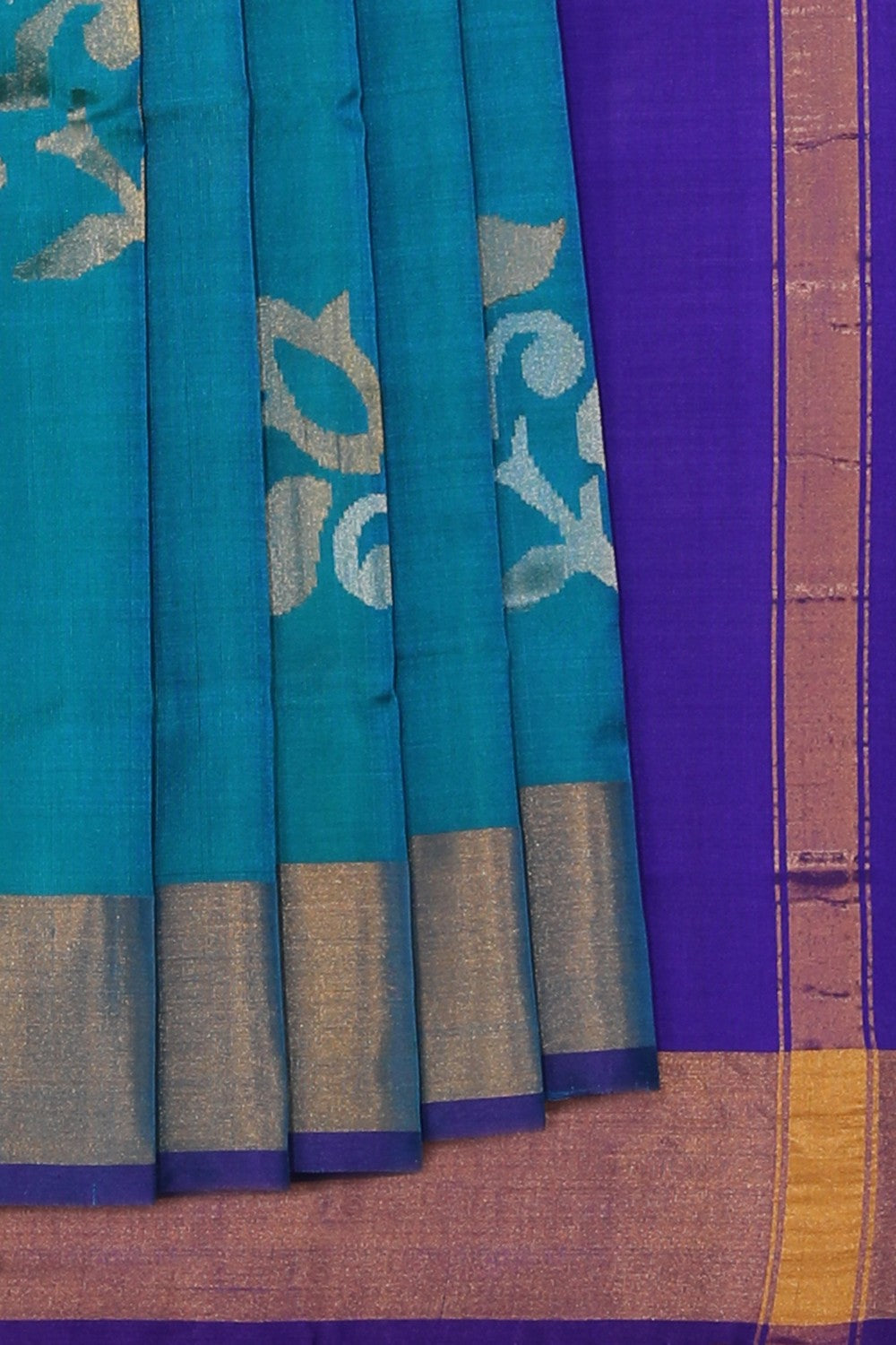 Collection of Uppada Silk Teal Blue Saree With Jamdani Pallu in a gallery layout