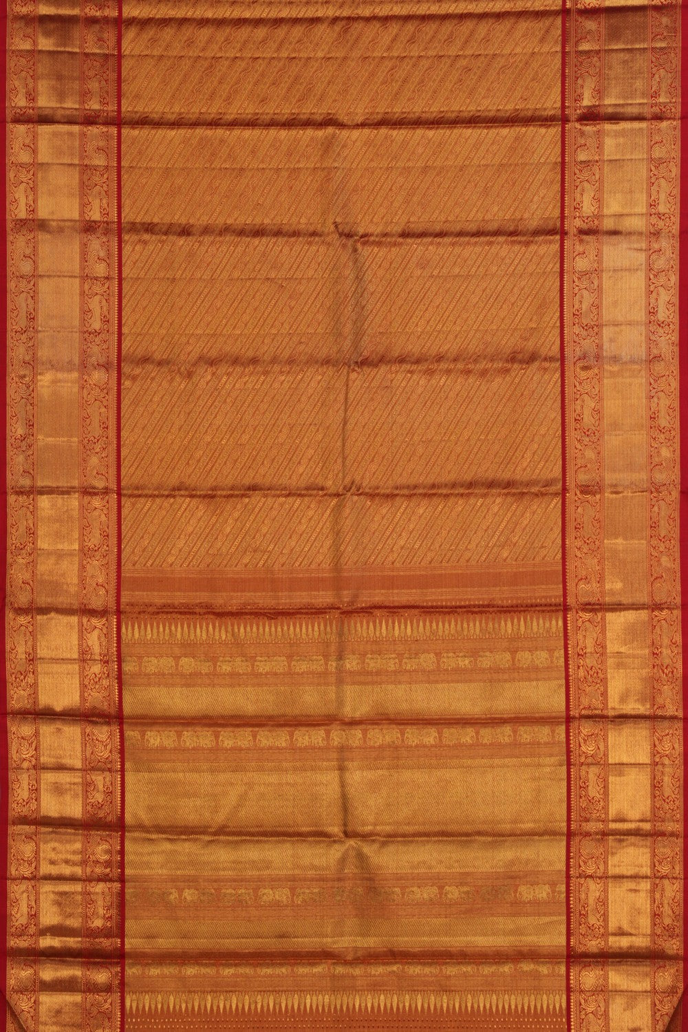 Image of Gold Red Brocade Kanchivaram Silk Saree