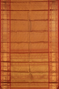 Image of Gold Red Brocade Kanchivaram Silk Saree