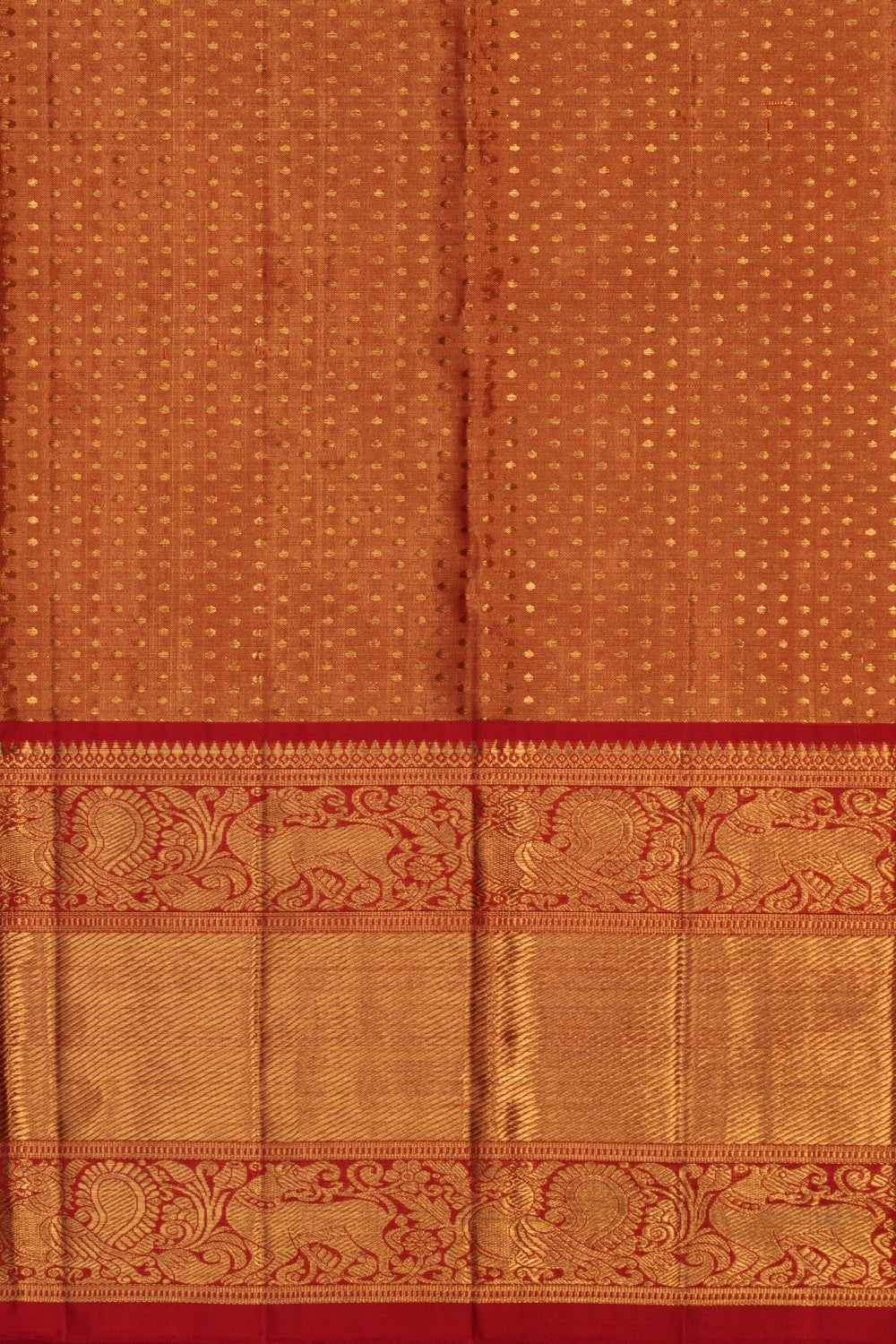 Image of Gold Red Brocade Kanchivaram Silk Saree