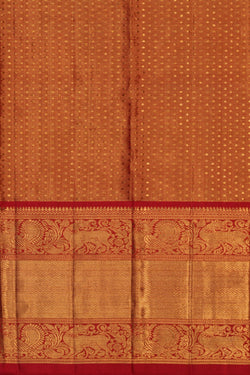 Image of Gold Red Brocade Kanchivaram Silk Saree