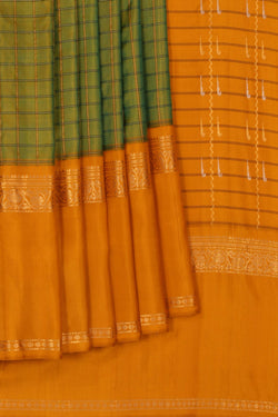 Image of Gadwal Silk Kattam Moss Green Saree