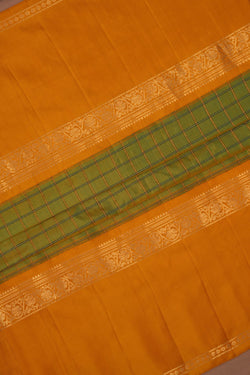 Image of Gadwal Silk Kattam Moss Green Saree