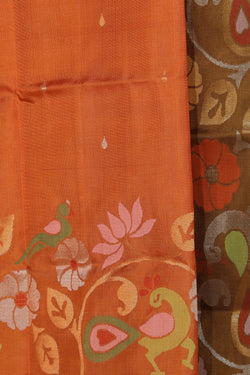 Image of Uppada Silk Coral Orange Saree