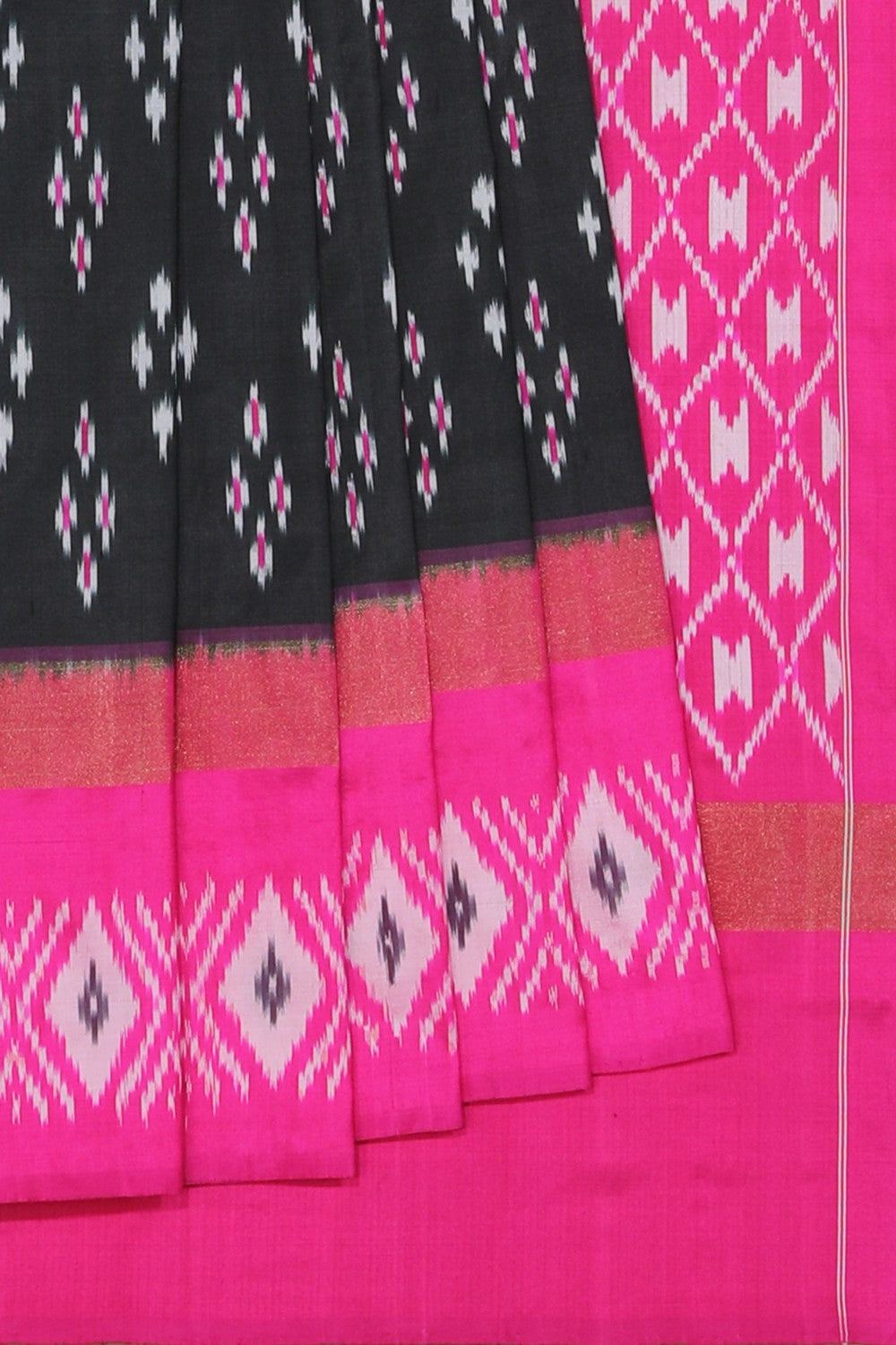 Collection of Pochampally Ikat Silk Black Saree in a gallery layout