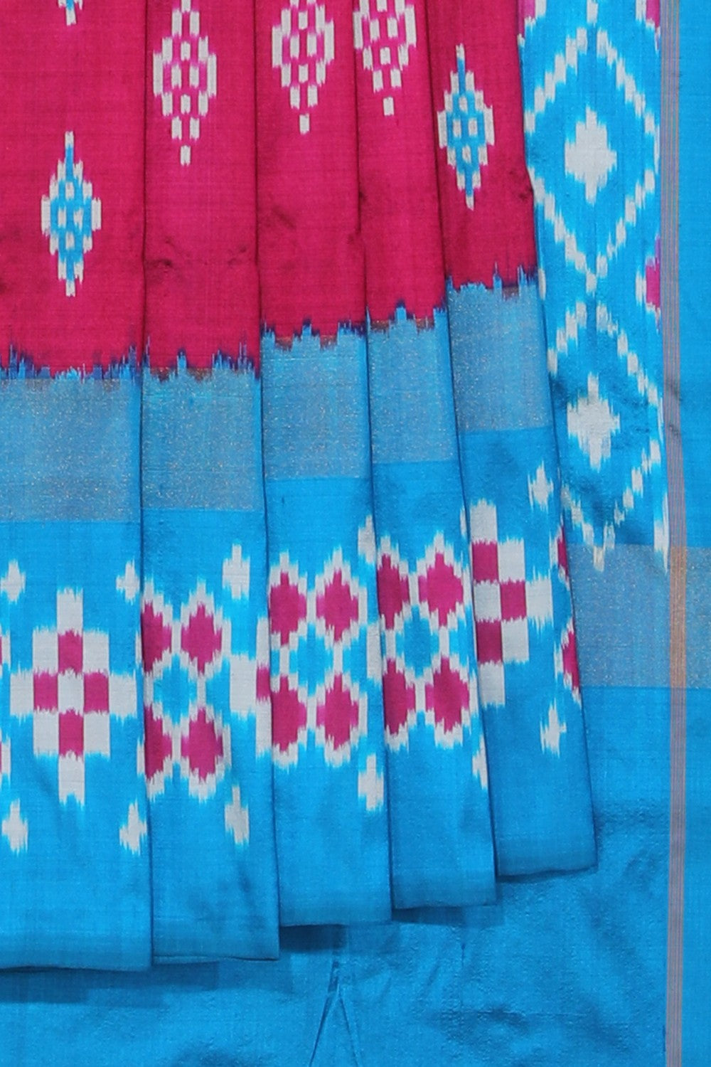 Collection of Pochampally Ikat Silk Plum-Pink Saree in a gallery layout