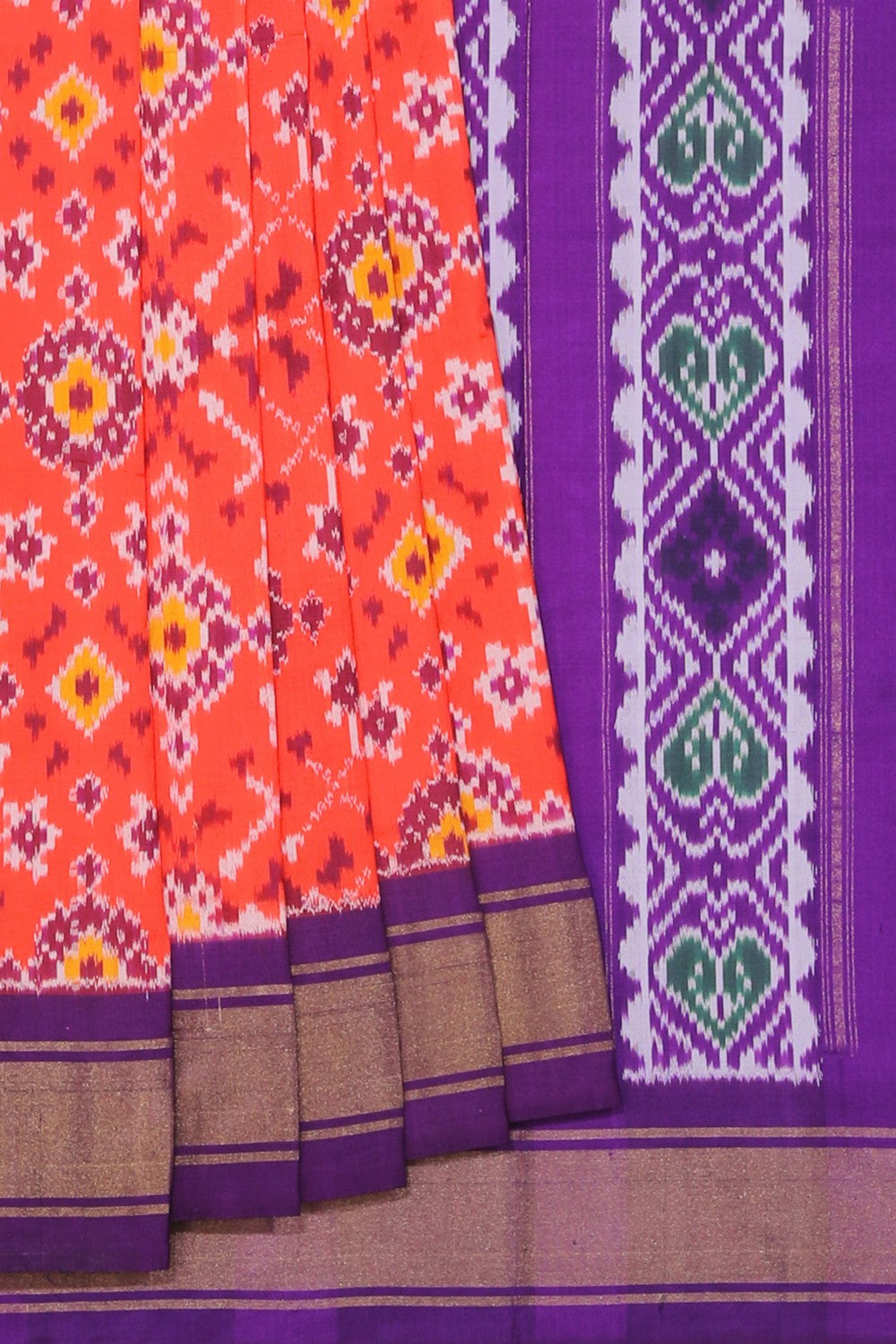 Collection of Pochampally Ikat Silk Orange Saree in a gallery layout