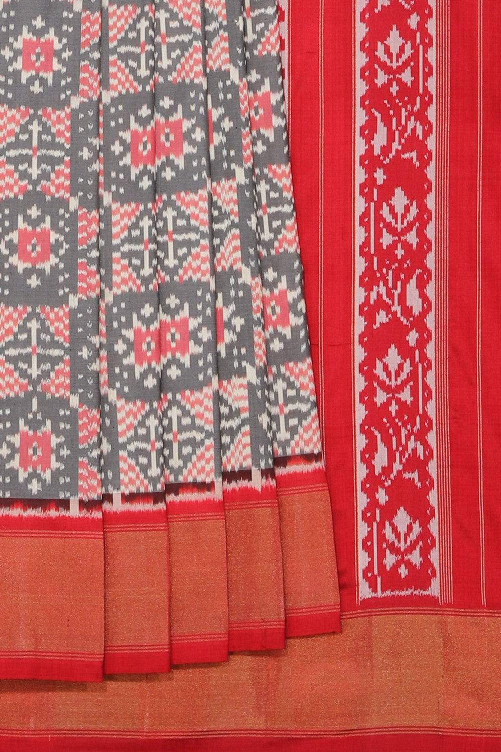 Collection of Pochampally Ikat Silk Grey Saree in a gallery layout