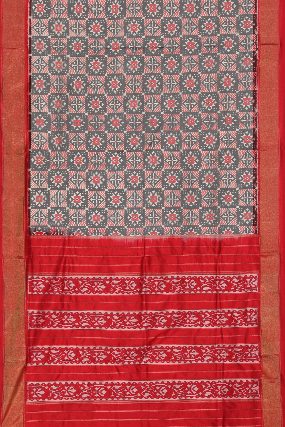 Collection of Pochampally Ikat Silk Grey Saree in a gallery layout