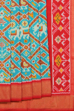 Collection of Pochampally Ikat Silk Teal Blue Saree in a gallery layout