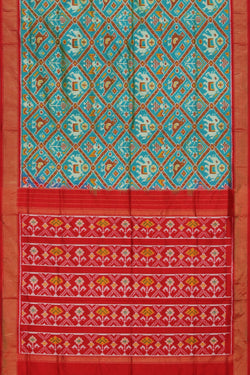 Collection of Pochampally Ikat Silk Teal Blue Saree in a gallery layout