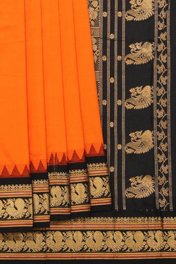 Collection of Narayanpet Pure Silk Orange Saree in a gallery layout