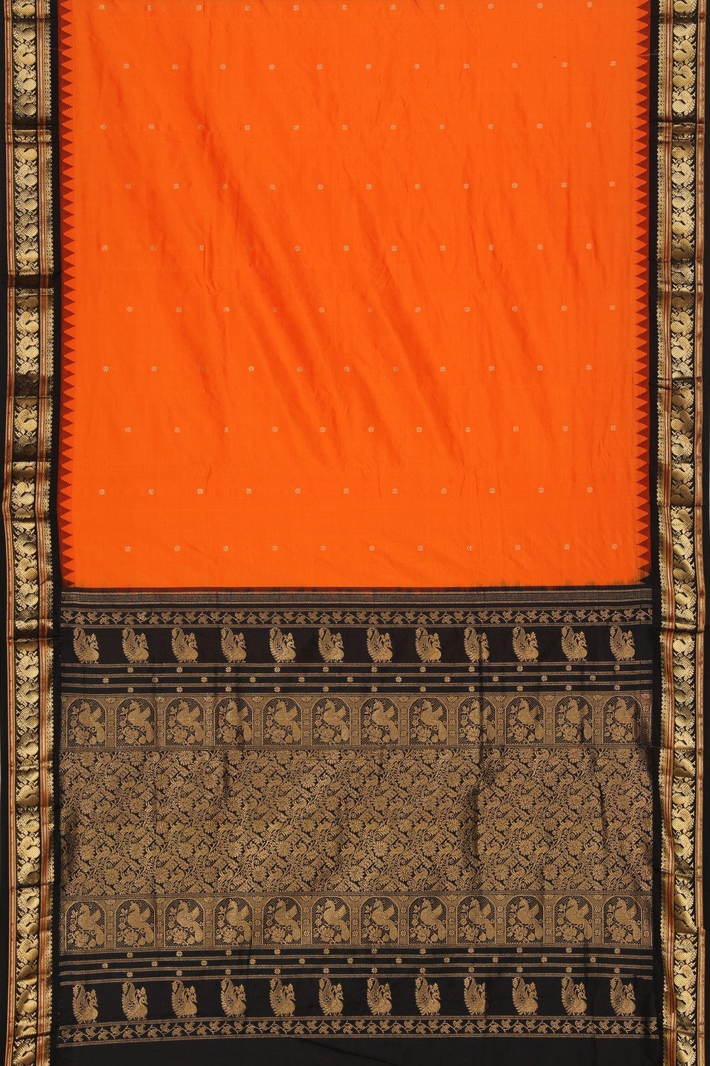 Collection of Narayanpet Pure Silk Orange Saree in a gallery layout