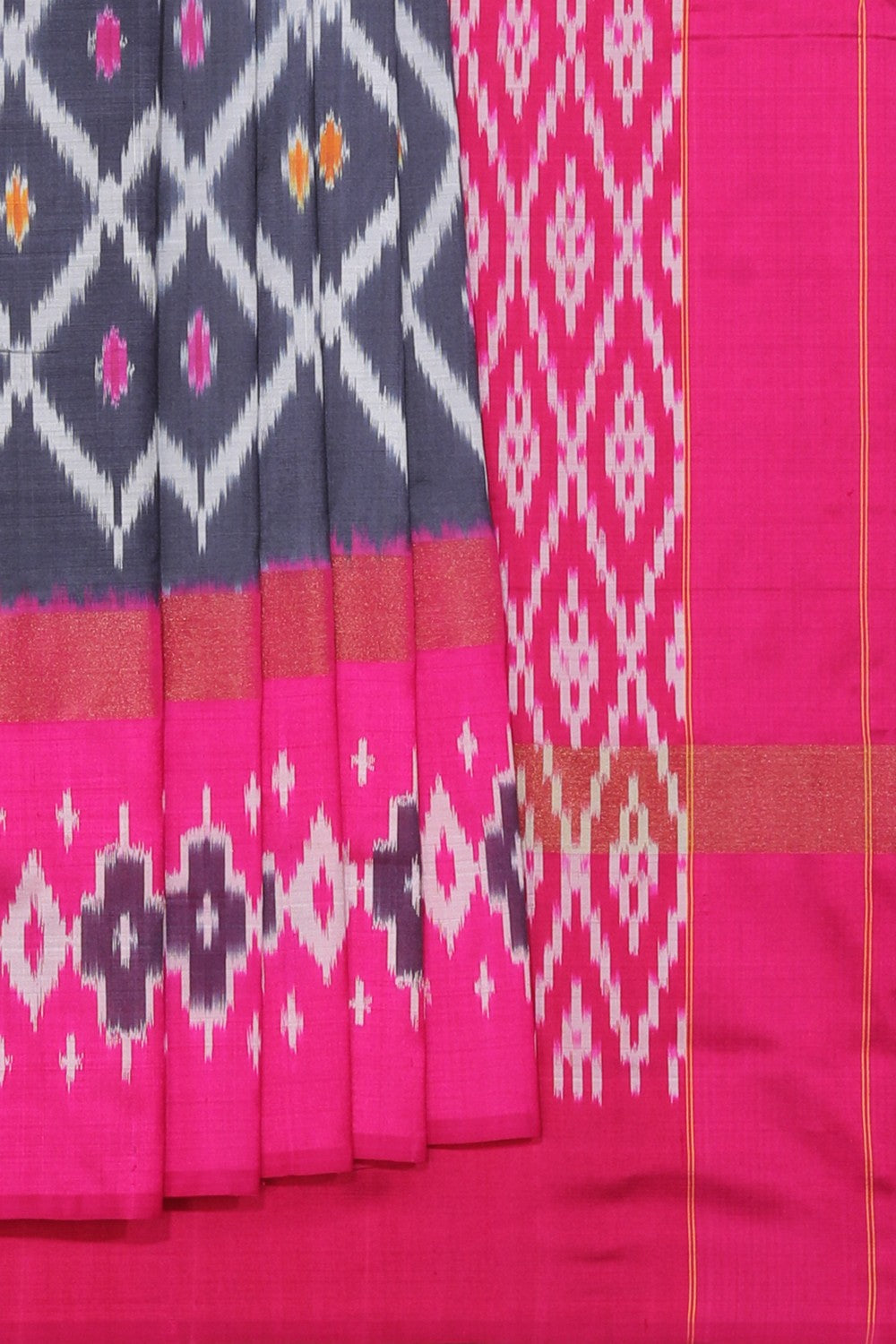 Collection of Pochampally Ikat Silk Grey Saree in a gallery layout