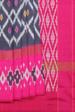 Collection of Pochampally Ikat Silk Grey Saree in a gallery layout