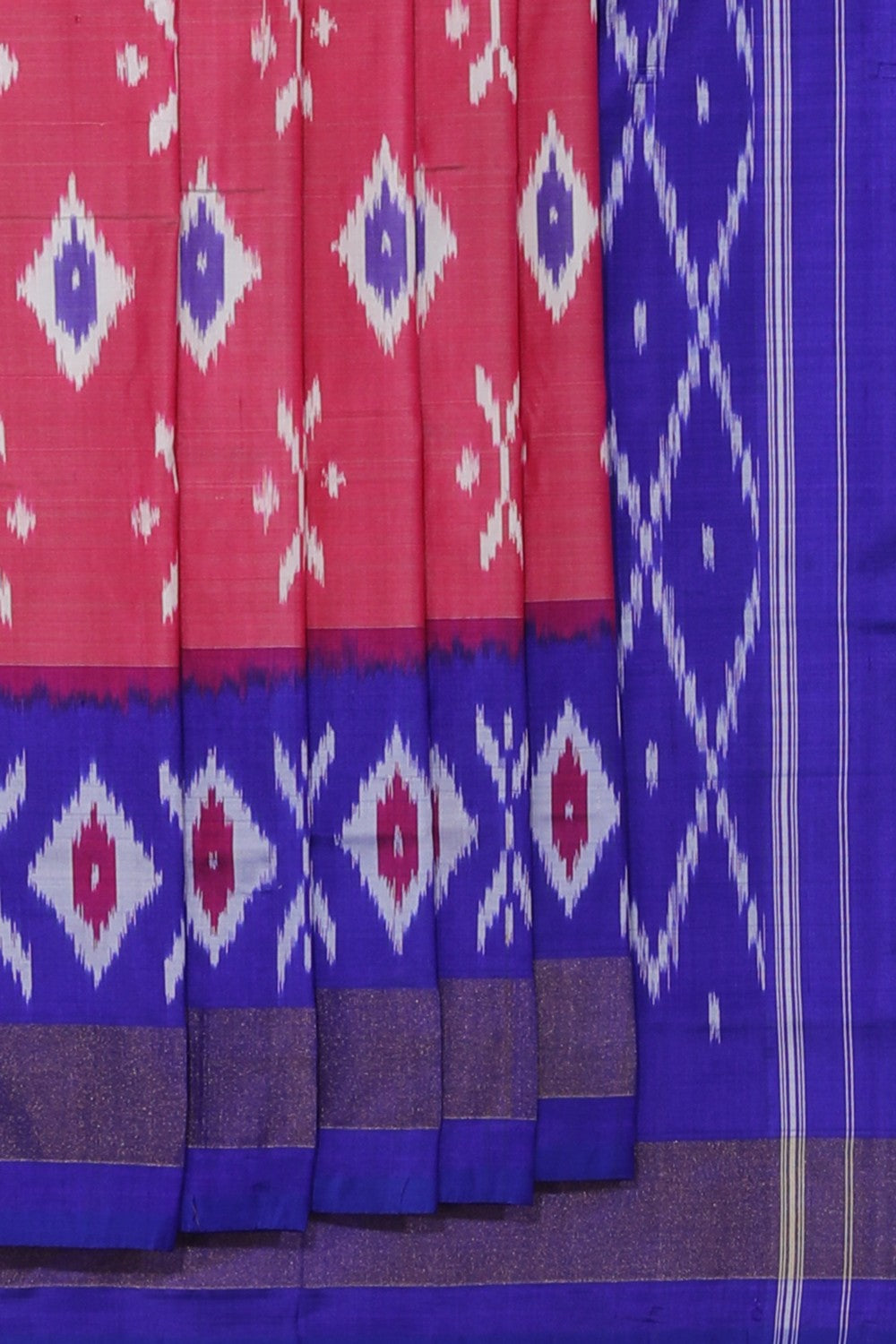 Collection of Pochampally Ikat Silk Onion-Pink Saree in a gallery layout