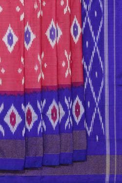 Collection of Pochampally Ikat Silk Onion-Pink Saree in a gallery layout