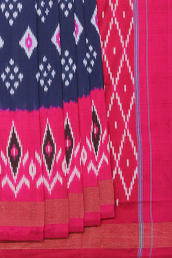 Collection of Pochampally Ikat Silk Navy Blue Saree in a gallery layout