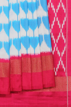 Collection of Pochampally Ikat Silk White Saree in a gallery layout